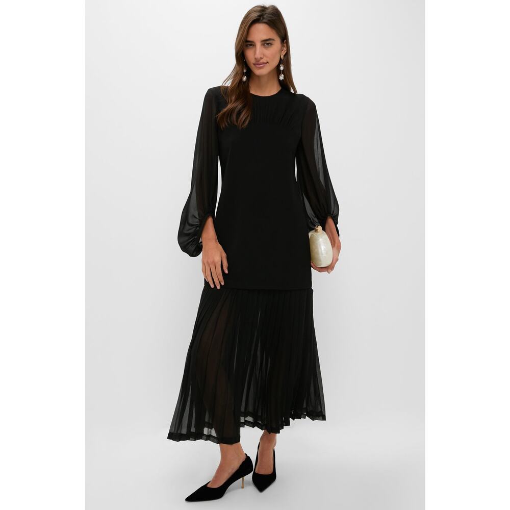 Tuckernuck Black Chiffon pleated Lorraine maxi dress size 4